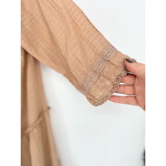 Earthbound Trading Co Cardigan Women XL Brown Kimono Tiered Duster Boho Tie Lace - Picture 3 of 8